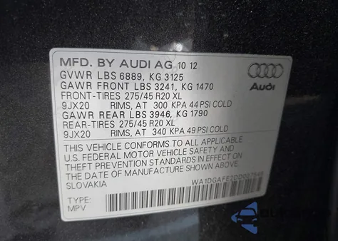2013 Audi Q7 3.0T S Line Prestige from USA, damaged, VIN WA1DGAFE2DD007546